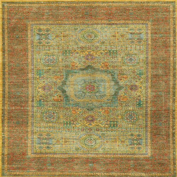 Ahgly Company Indoor Square Traditional Copper Green Medallion Area Rugs, 4' Square