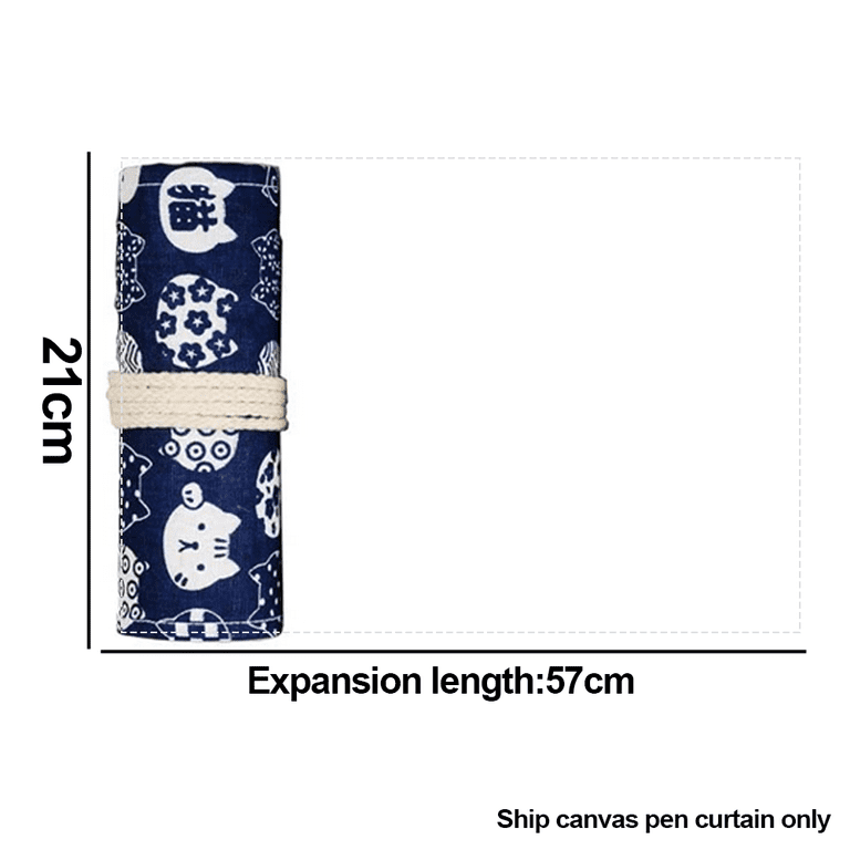 enyuwlcm Canvas Stationery Handmade Roll Up Pencil Case for Artist Pencil  Wrap Coloring Pencil Holder 24/36/48/72 Slots Cat Pattern Blue(36slots)