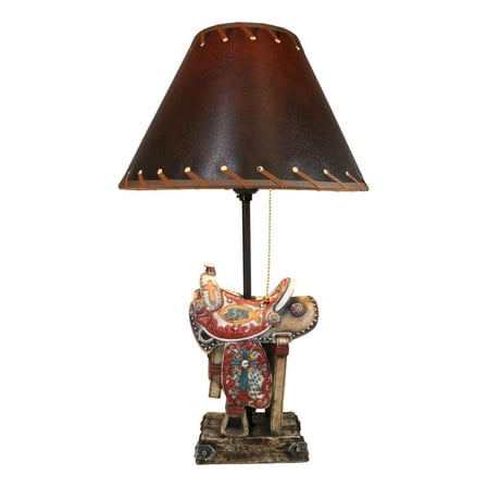 Rustic Western Cowboy Horse Saddle with Ichthys Jesus Fish Symbol Table Lamp
