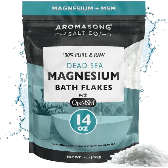 Aromasong RAW Magnesium Flakes   OptiMSM for Soaking 14 Oz. Resealable Pack - Muscle Relaxing Organic Bath Salts Magnesium Chloride Flakes.