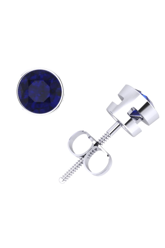 3/4Carat Round Cut Blue Sapphire Stud Earrings 14k White Gold Bezel Setting AAA Quality