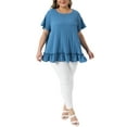 thumbnail image 2 of Agnes Orinda Women's Plus Size Tops Layered Hem Crew Neck Short Sleeve Shirts Flowy Summer Casual Blouse 2X Blue, 2 of 6