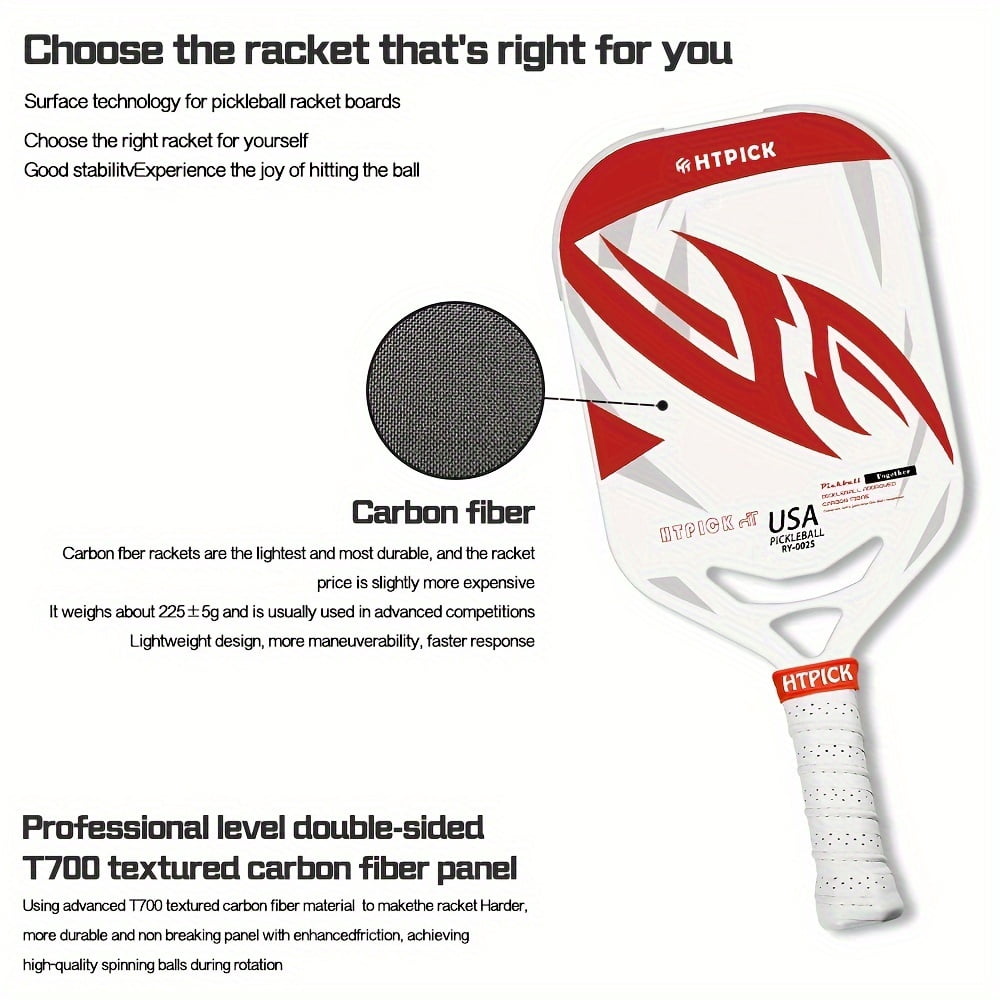 Carbon fiber pickup racket with air throat, hot formed pickup racket for power and control, 14mm polypropylene honeycomb core, textured carbon sand surface