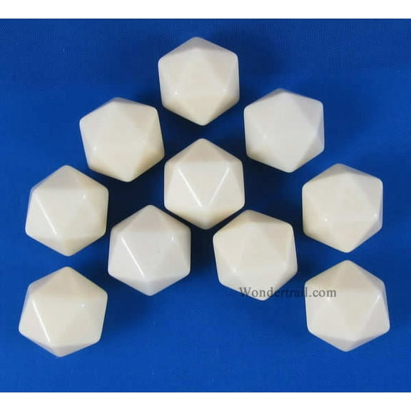 Ivory Blank Dice with No Pips D20 16mm (5/8in) Pack of 10 Chessex