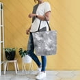 thumbnail image 6 of Open Top Canvas Tote Bag with Zipper Reusable Shopping Bag 13.5x15" Roomy Carryall Silver Metal Flower Pattern, 6 of 9