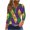 1-Purple, variant on Giftesty Women's Carnival Print V Neck Button Sequin Loose 3/4 Sleeve Casual T-Shirt for Holiday Daily Wear