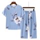 thumbnail image 2 of Pijamas de seda de algodón para mujer, traje para el hogar, ropa de casa fina de manga corta de rayón, pijamas informales para mamá de mediana edad, ropa de casa, 2 of 4