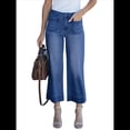 thumbnail image 3 of Pantalones Vaqueros de Cintura Alta, Acampanados y de Pierna para Mujer, Modernos, Elásticos, Holgados y con Bolsillos de Azul Oscuro S, 3 of 9
