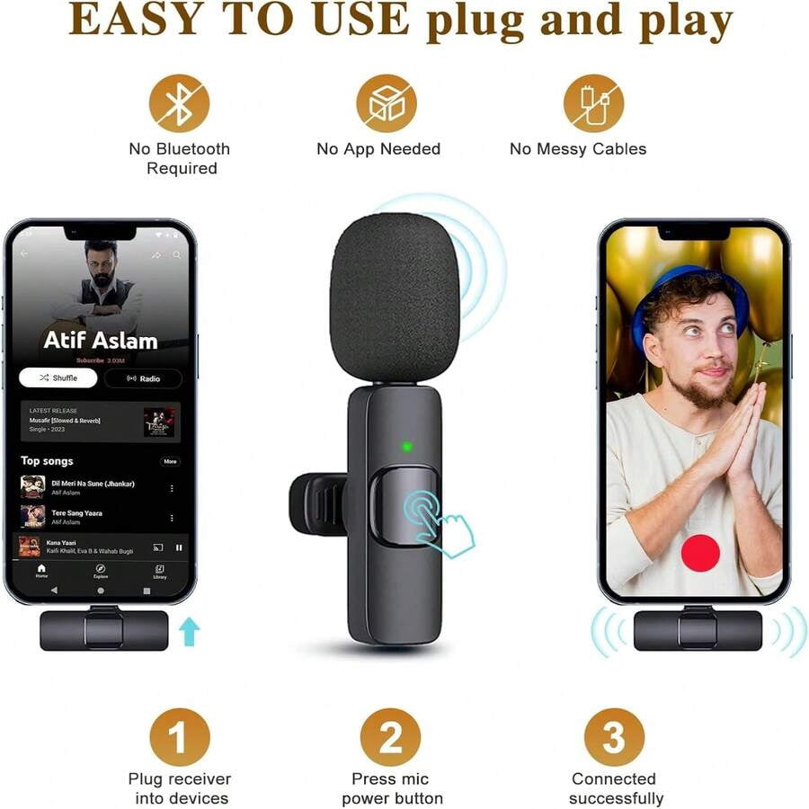 Wireless Lavalier Microphone Plug & PLAY for iphone , Clip-On Lapel Mini lightning Mic for Video Interviews Vlogs Gaming Live Streaming Recording