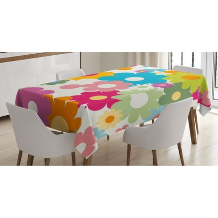 

Ambesonne Floral Tablecloth Rectangular Table Cover Sixties Inspiration 52 x70 Multicolor