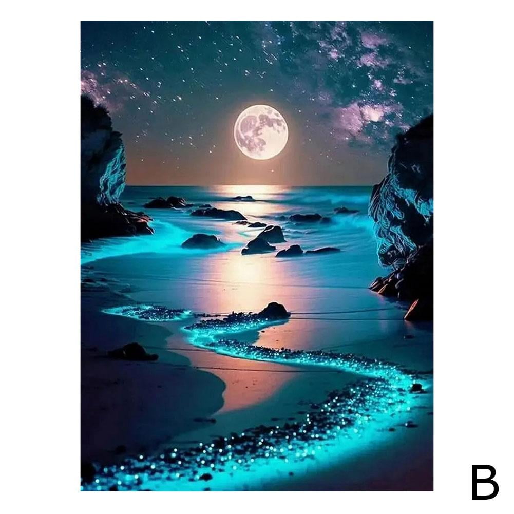 「MOON.」CLARITY ART Moon Art Kits For Adults Beginners, DIY Moonlight Beach GXW Art