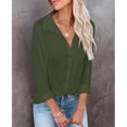 thumbnail image 2 of Blusa V cuello manga larga botón color puro moda básica Casual Tops para Mujer, 2 of 6