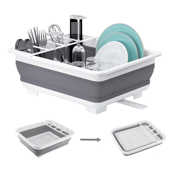 Collapsible Dish Drying Rack – Portable Dinnerware Drainer Organizer for Kitchen, RV, Campers, Travel Trailer, Space Saving Storage Tray