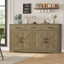 Homfa 59"W Farmhouse Kitchen Sideboard Credenza, Lengthen Storage Cabinet for Dining Room, 4-Doors 3-Drawer Wood Buffet with Adjustable Shelves, Rustic Brown