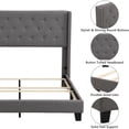 thumbnail image 4 of Gray Queen Size Bed Frame, Upholstered Bed Frame Queen, Linen Fabric Platform Bed Frame with Button Tufted Headboard, 500LBS Load Capcity, 4 of 10
