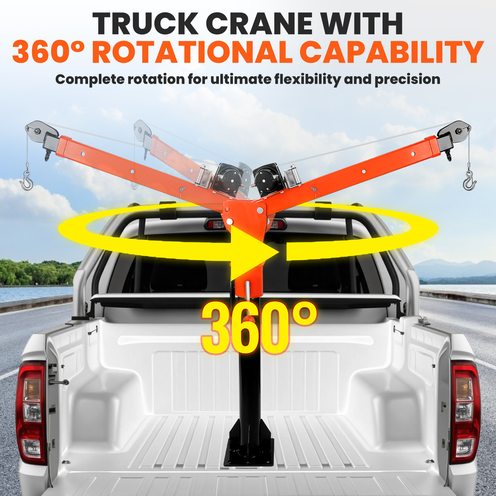 1100lb Pulling Force Folding Dismountable Hoist Truck Crane, Electric Truck Crane with 12V Electric Winch 2000 lb, Rotate Davit Crane for Construction, Warehouse & Site
