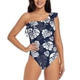 thumbnail image 2 of Yiaed White Leaves Print Women One Piece Swimsuits Tummy Control One Shoulder Bathing Suits Pattern Ruffle Swimwear-XX-Large, 2 of 8