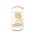 thumbnail image 5 of BLISSFUL STEP Style Women's Square Toe Knots Ankle Strap Block Heels Sandals Lime White 8, 5 of 6