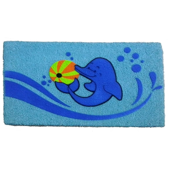 Imports Decor Dolphin Beach Ball Vinyl Backed Coir Doormat with Flocked Pattern, 30 x 18 x 1/2"