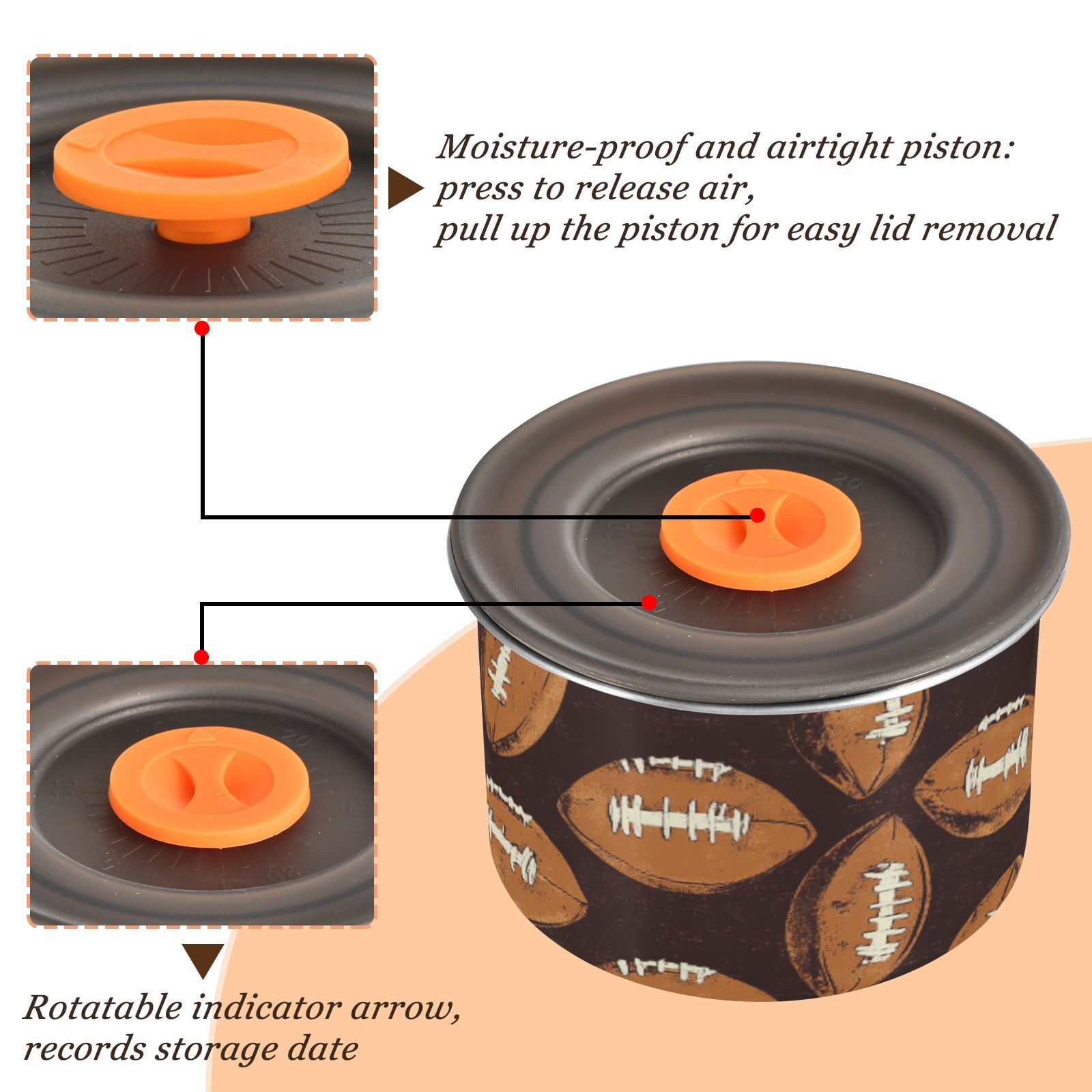 Brown Football Airtight Coffee Bean Canister 30oz Food Storage Containers with Lids For Gournd, Tea, Sugar, Flour, Rice, Cereal, Candy Cookie Jar