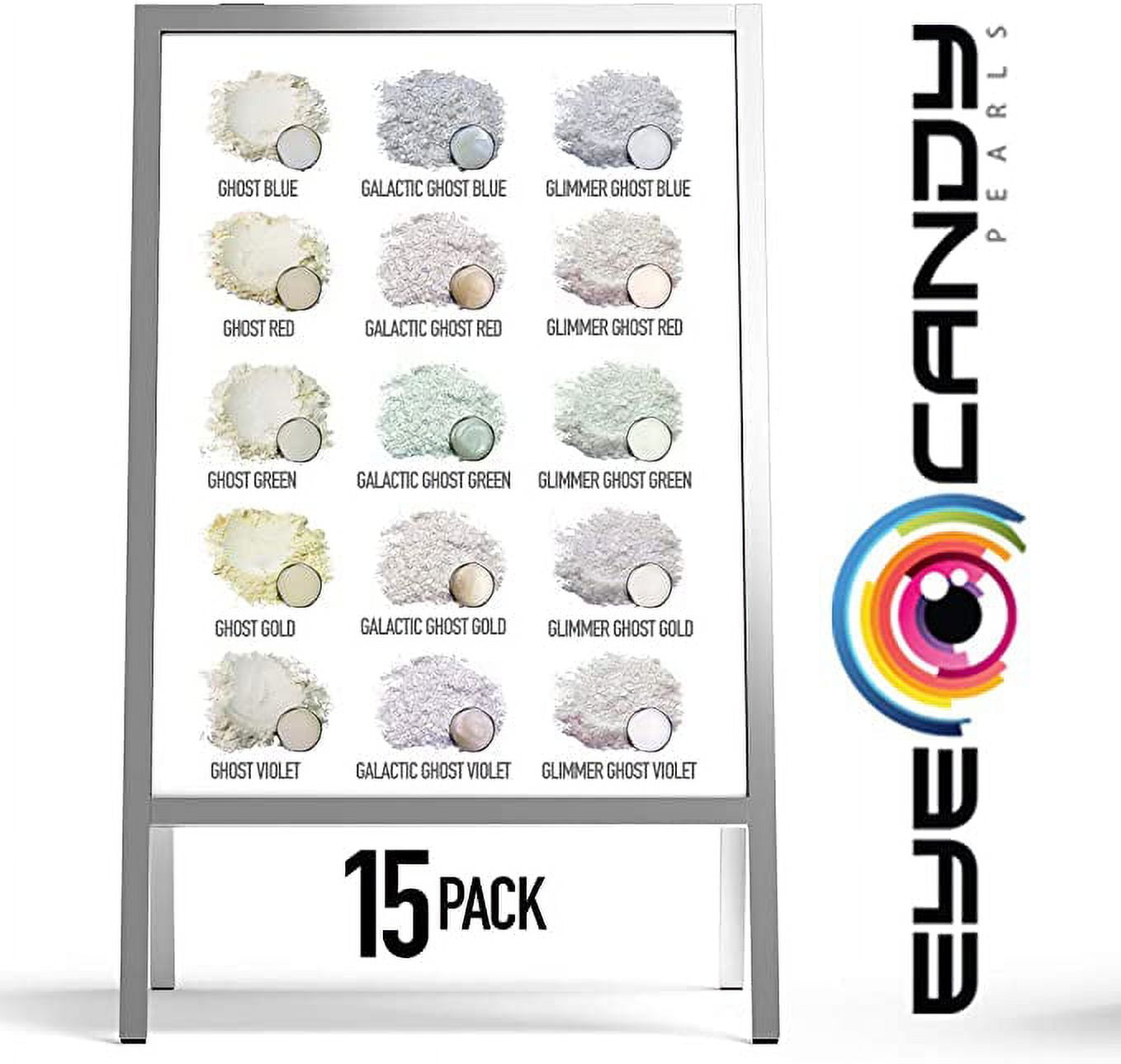 Eye Candy Mica Powder - Pigment Powder 15-Pack Ghost - Colorant for Epoxy - Resin - Woodworking - Soap Molds - Candle Making - Slime - Bath Bombs - Nail Polish - Cosmetic Grade - Non-Toxic