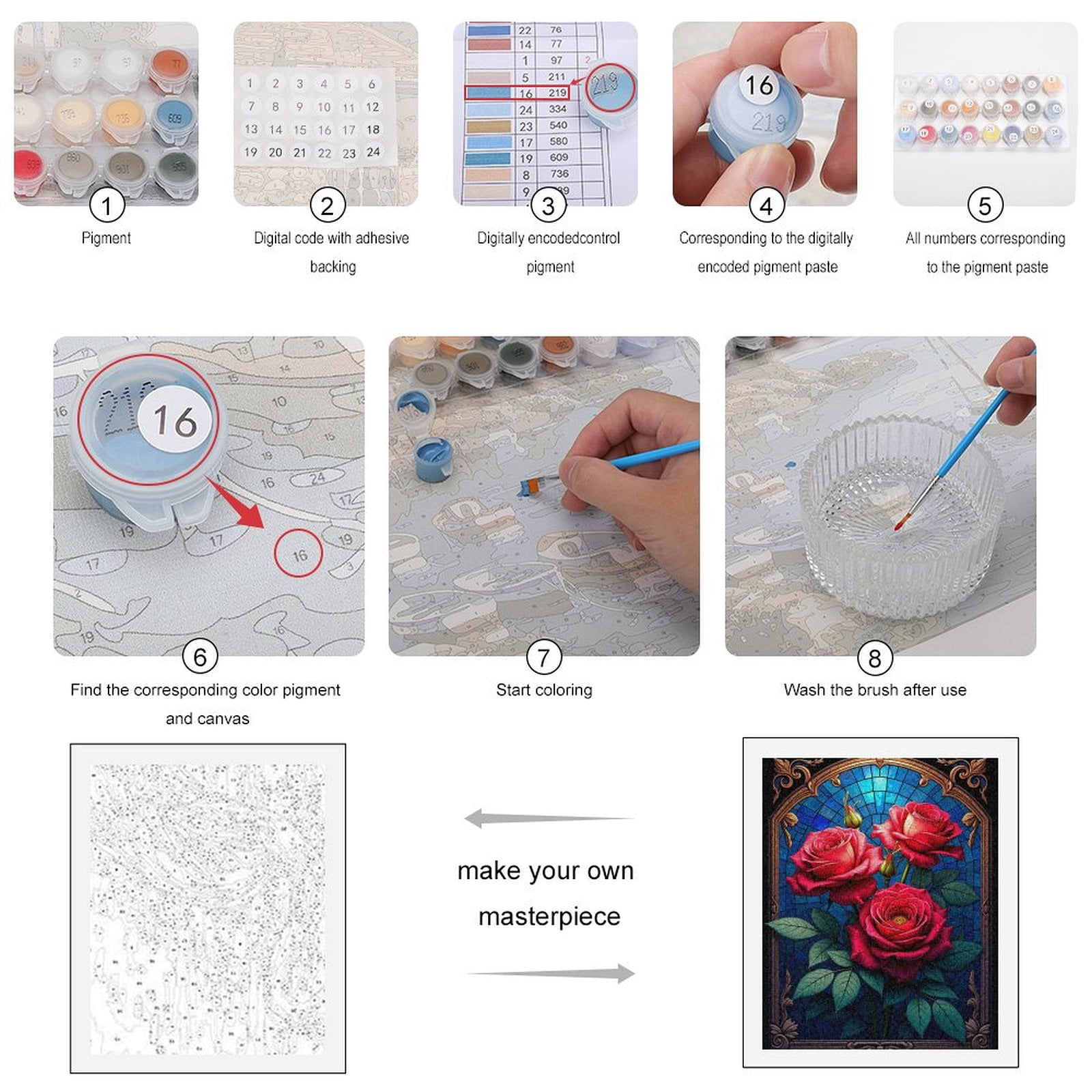 Paint By Numbers Kit for Adults Beginner - Rose Stained Glass Art Floral DIY Canvas Painting Kits for Adults, Frameless Paint By Number for Adults for Home Wall Decor 16x20 Inch