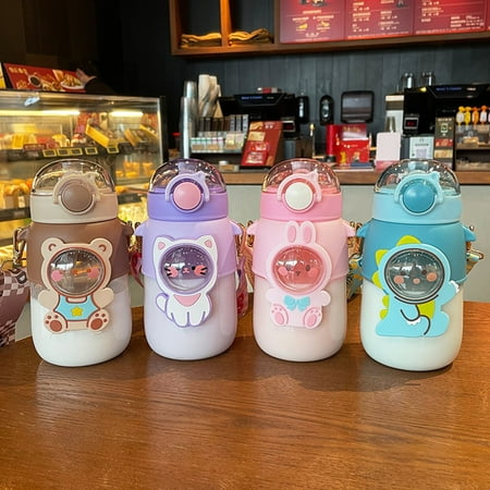 

Hesroicy 700ml Kids Water Bottle Large Capacity Leak Proof Food Grade Adorable Cartoon Design Adjustable Shoulder Strap Daily Drinking Portable Kids Cartoon Drinking Tumbler for School
