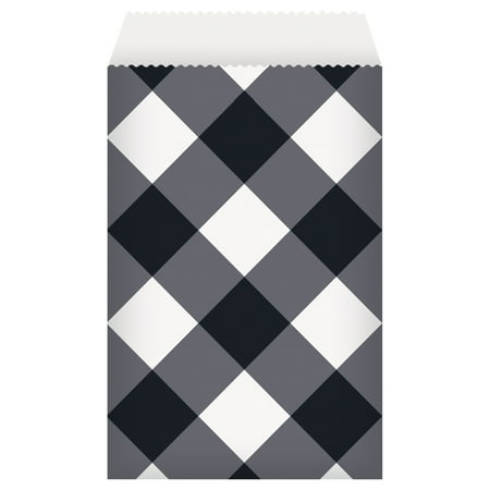 Way to Celebrate! Paper Black Buffalo Plaid Party Cookie Bags, 8ct