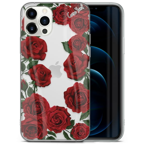 Case Yard iPhone-12/12-Pro Case Clear Soft & Flexible TPU Ultra Low Profile Slim Fit Thin Shockproof Transparent Bumper Protective Cover Drop Protective Cell Phone Cases (Red Roses)