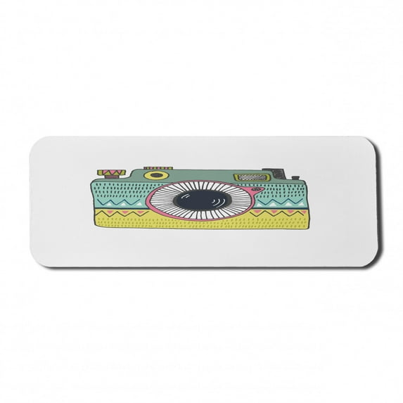 Retro Computer Mouse Pad, Nostalgic Photo Camera with Tribal Ornaments Doodle Sketch on Plain Backdrop, Rectangle Non-Slip Rubber Mousepad Large, 31" x 12" Gaming Size, Multicolor, by Ambesonne