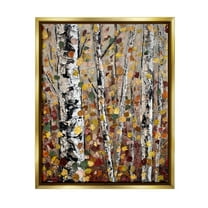 Stupell Industries Autumn Birch Trees Abstract Leaves Landscape Painting Gold Floater Framed Art Print Wall Art