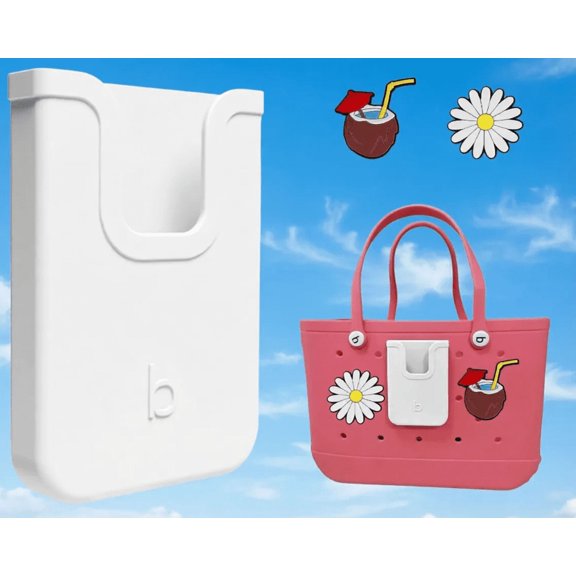 Silicone Phone Holder Compatible with Bogg Bag, Soft Silicone Charm Insert Accessories and Attachment for Bogg Beach Bags, Generic Portable Size Fits for iPhone and Android Phones White