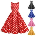 thumbnail image 5 of Skymirror Women Dress Retro A-line Big Swing Tight High Waist Sleeveless Square Neck Dot Print Back Zipper Contrast Color 50s 60s Party Wedding Prom Ball Gown Summer Midi Dress, 5 of 8