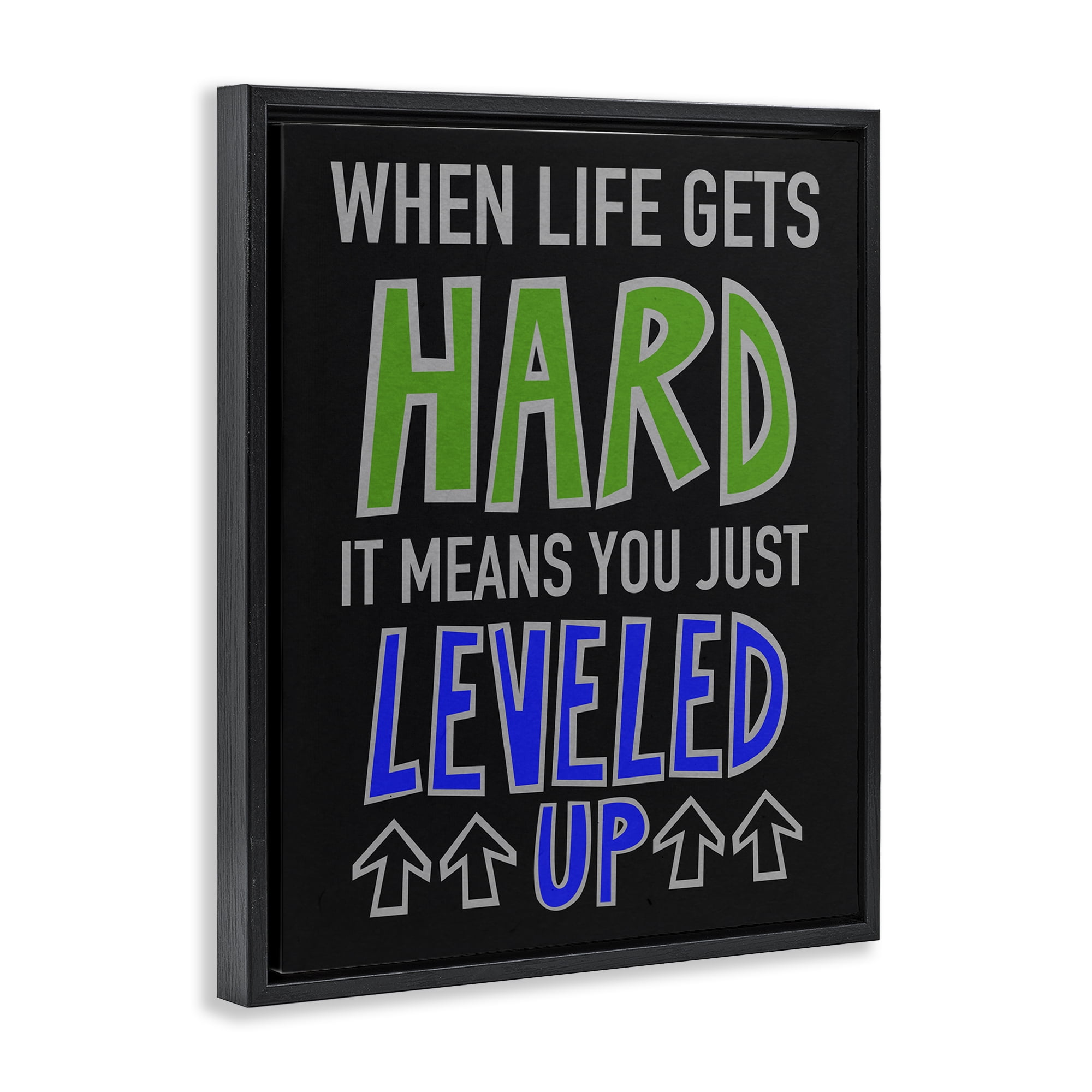 Stupell Industries Leveled Up in Life Typography Painting Black Floater Framed Art Print Wall Art, 25 x 31