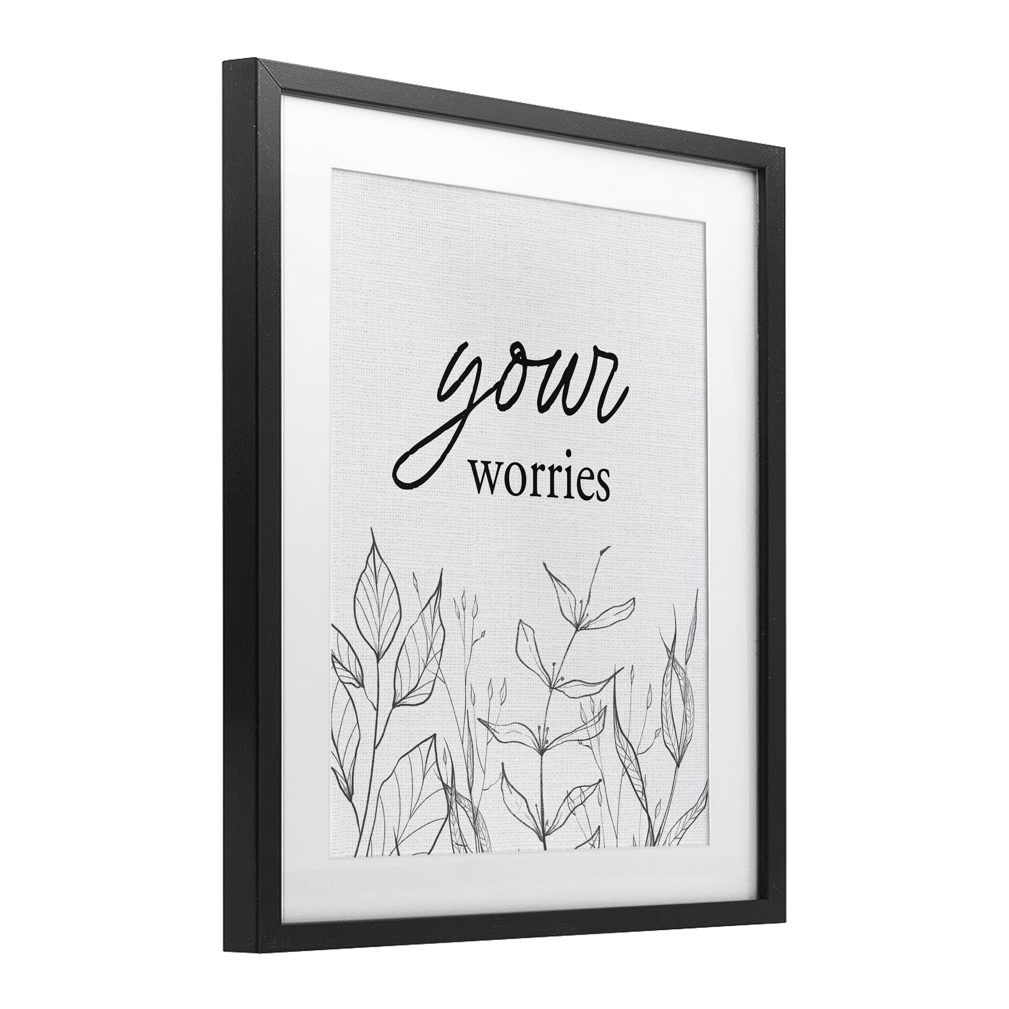 Your Worries Minimalist Leaves Black Framed Print Under Glass, design by Lettered and Lined