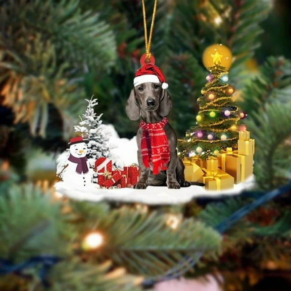 Acrylic 2D FLAT Holiday Tree Decoration Dachshund Christmas Ornament