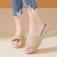 thumbnail image 2 of Rokment Womens Linen Straw Patchwork Backless Sandals Boho Beach Comfortable Espadrilles Wedge Walking Slip on Stylish Casual Platform Mid Heels Dress Slides Mules Yellow Size 8, 2 of 5