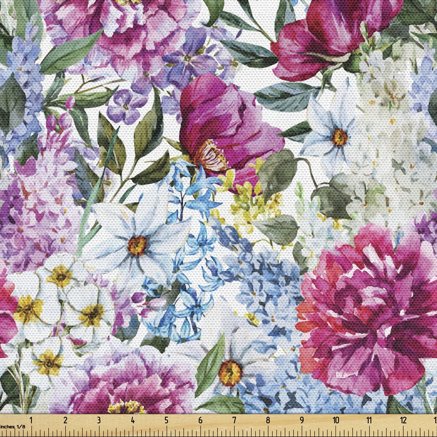 Floral Fabric by the Yard, Colorful Watercolor Look Motley Bouquet