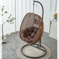 thumbnail image 4 of TesNus Brown Rattan Egg Swing Chair with Stand, Foldable Basket Chair with Cushion and Pillow for Indoor Outdoor Patio Balcony Backyard, 4 of 9