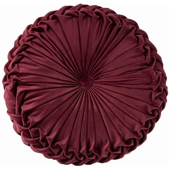 Round Pillows Velvet Pleated Circle Pillow Chair Cushion Floor Pillows Home Decorations for Home Couch Chair Bed Car Burgundy