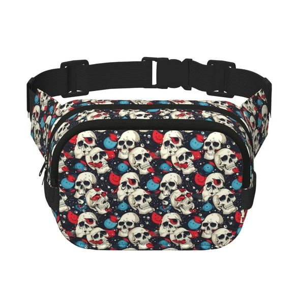 Balery rock record Skull artist Mochila Cinturón para Mujeres y Hombres, Bolsa de Cintura Impermeable de Doble Capa con Correa
