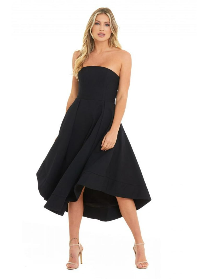 black strapless tea length dress Elery Drop Waist Halter Maxi Dress Black/Cream main image 1