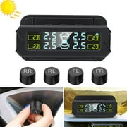 Tire Pressure Monitoring System Wireless Solar TPMS, Tire Pressure Monitor Installed on Windowshield with 4 External Sensors Real-time Display Temperature Pressure 22-81 PSI