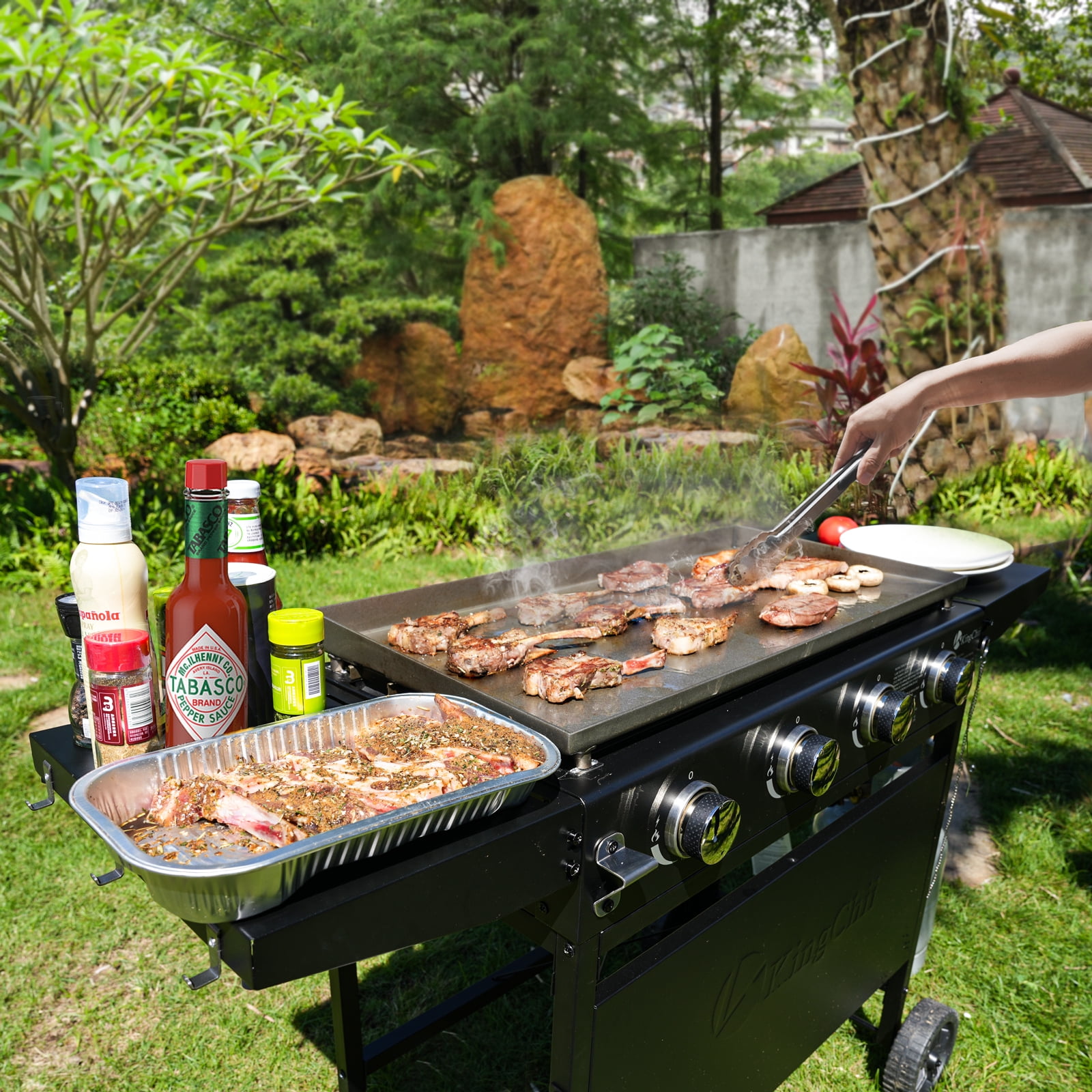 KingChii 4-Burner 30.6" Propane Griddle Outdoor Flat Top Gas Grill Griddle for Camping, Tailgating, BBQ, Backyard & Patio