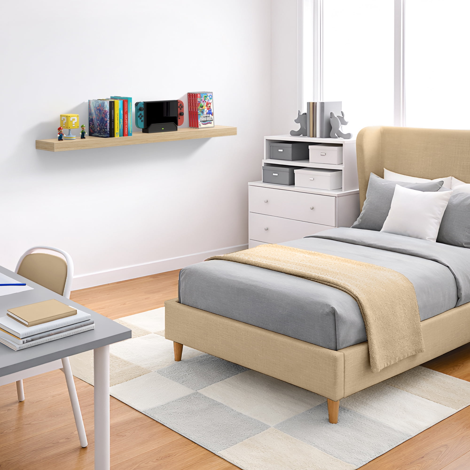 Sorbus 47" Floating Wall Shelf, Maplewood, Invisible Brackets, Bathroom, Bedroom & Home Decor