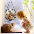 thumbnail image 4 of Stained Glass Window Hanging, Blue Bird Pink Flower Suncatcher Diamond Glass Panel Bird Sun Catchers Decor for Birthday for Women, Men, Wife, Aunt, and Mom, 4 of 6