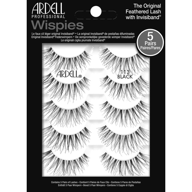Pestañas postizas Ardell Wispies 113 negras de aspecto natural, 5 pares