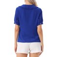 thumbnail image 3 of INSPIRE CHIC Women's Peter Pan Collar Ruffled Trim Gingham Button Down Blouse L Royal Blue, 3 of 5