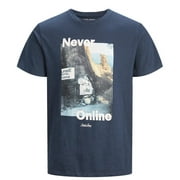 Jack & Jones Mens T-Shirt Never Online Outdoors Graphic Tee   Blue 2XL