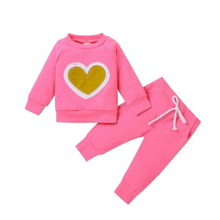 

Honeeladyy Winter Toddler Baby Girls Valentine s Day Hearts Embroider Tops Pants Outfits Pink Clearance under 5$
